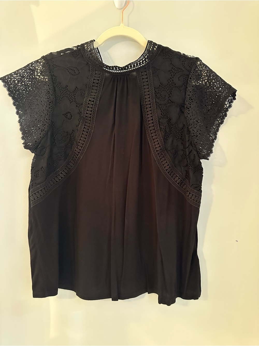 Cable & Gauge Black Lace Overlay Blouse Top Short Sleeve Boho Elegant Size  XL